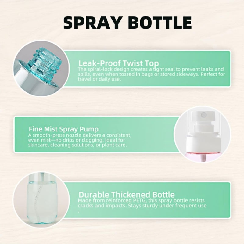 Vonpri Small Spray Bottle Travel Size 2oz/60ml with PVC Zip bag, Leak Proof Fine Mist Mini Empty Spray Bottles for Perfume Toners Rose Water (Blue Pink Clear, 60ml 3Pack) - Image 3